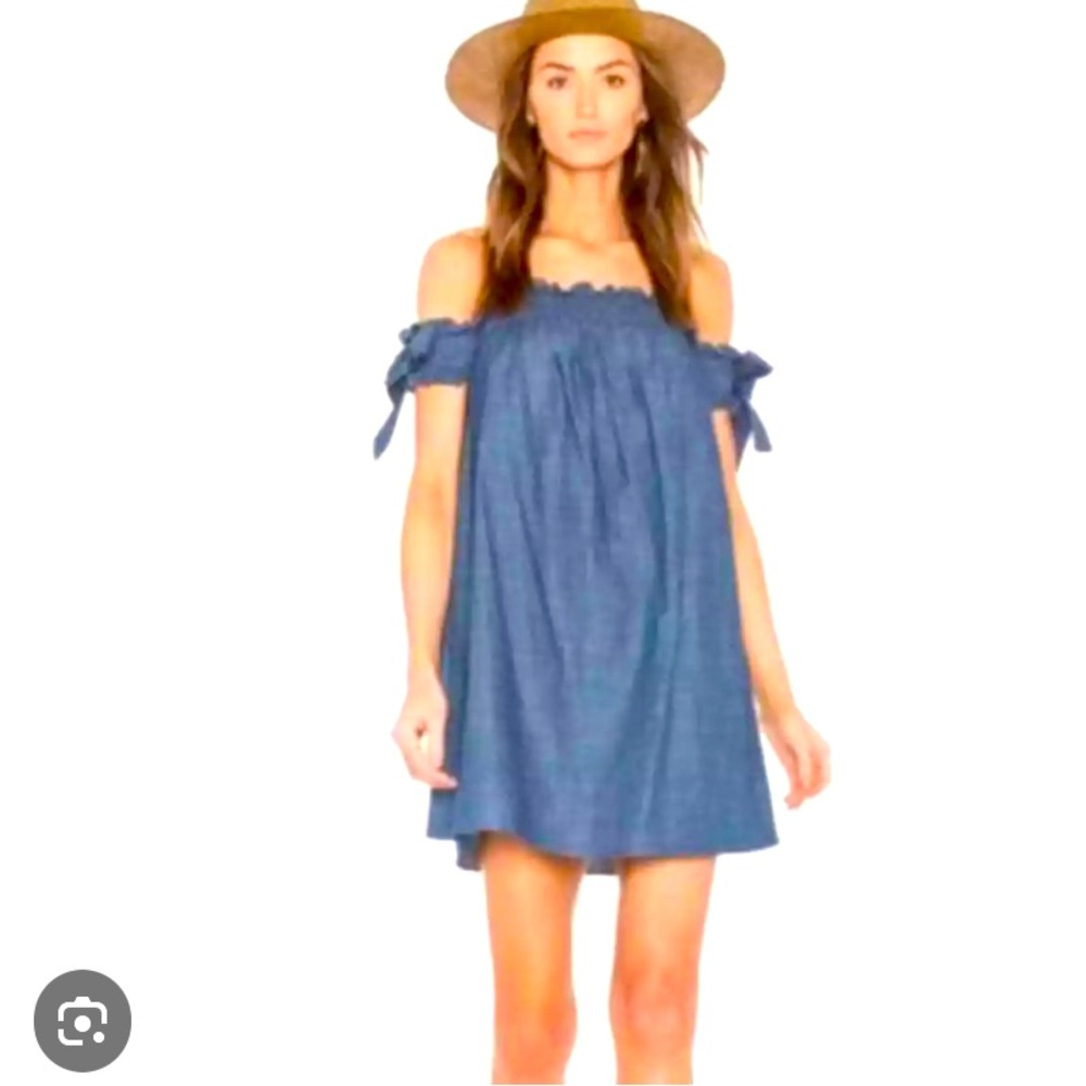 MISA Los Angeles Off Shoulder Denim Dress Medium Boho Smocked Mini